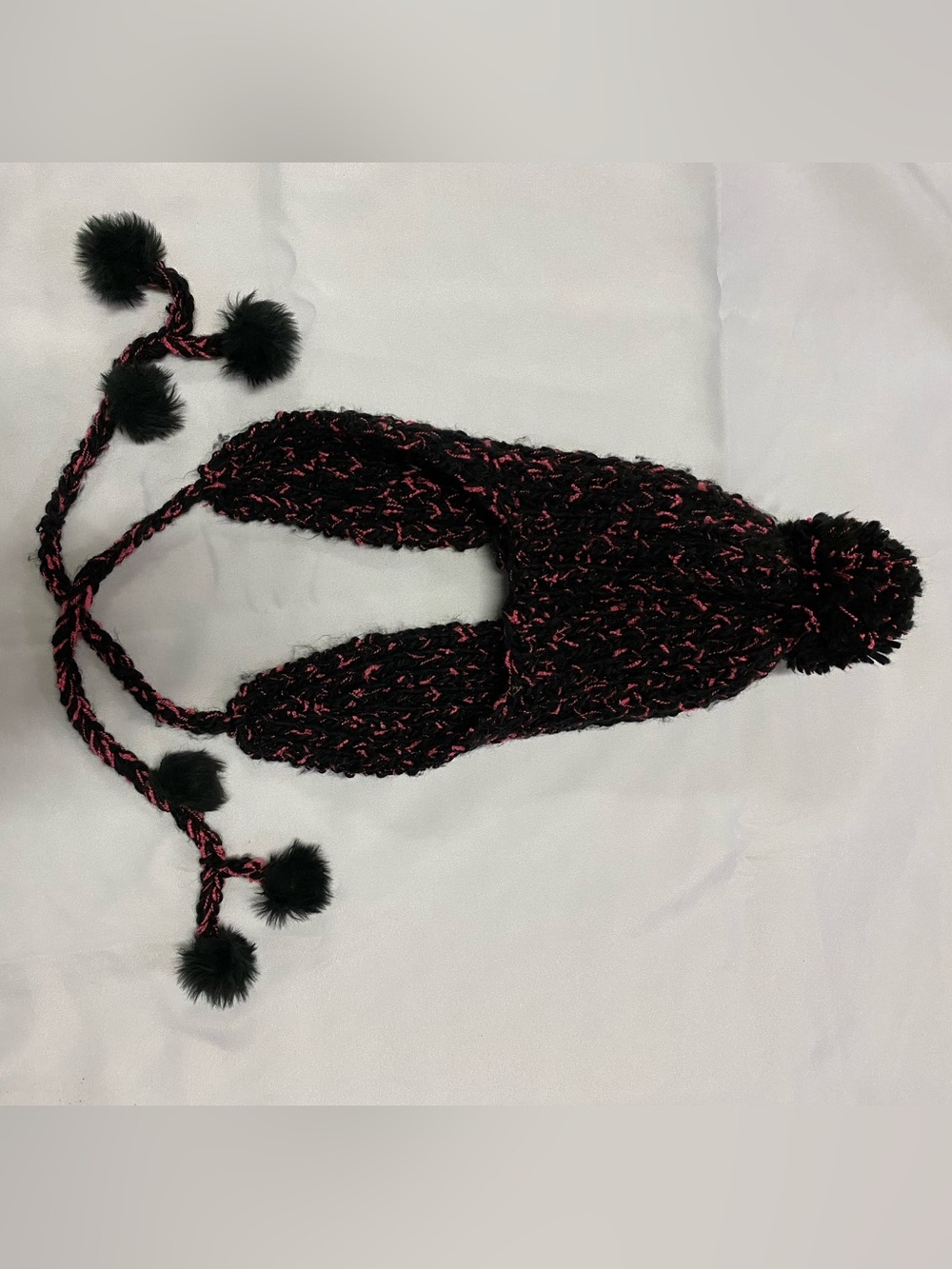 Fox Cozy Knit Pom-Pom Earflap Hat - Black & Pink